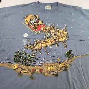 Vintage Art Unlimited Christmas Santa sleigh woman XXL blue double sided 90s